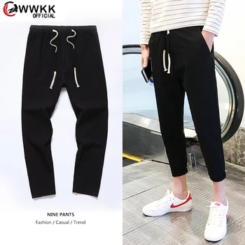 

WWKK Cotton Joggers Men Solid Men's Harem Pants 2020 Summer Fitness Casual Ankle-Length Mens Trousers Streetwear Slim Male Pants