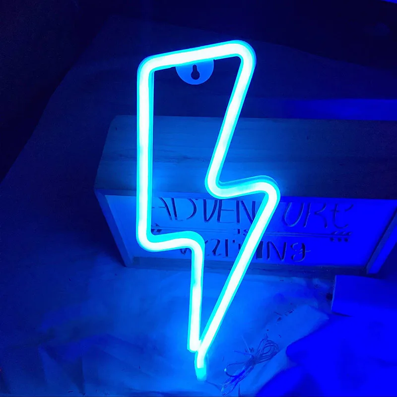 Cool Christmas Birthday Gift for Children Kids Lightning Neon Sign FULLOSUN Red Lightning Shaped LED Night Lamp for Home Bedroom Wall Decoration Party Supplies 