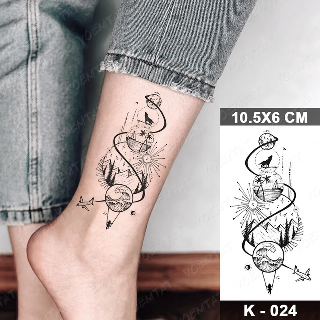 Waterproof Temporary Tattoo Sticker Small Simple Line Flower Flash Tatoo Cute Leaf Finger Wrist Fake Tatto For  Body Art Women 14-K024
