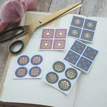 10 Sheet Gold Green Red Blue Floor Tile Paper Sticker Design AS Gift Tag Gift Seal Decoration Scrapbooking DIY Sticker