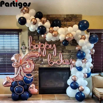

99pcs/lot Navy Blue Rose Gold Metallic Balloon Arch Kit Wedding Birthday Party Latex Ballons White Balloons Garland Decor Balaos