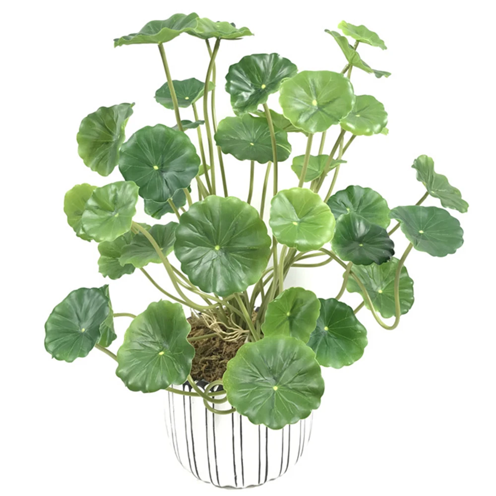 37CM18 Fork Artificial Green Plants Small Lotus Leaf Plastic Plant Branch Indoor Bonsai Copper Money Leaf Bunch Hotel Home Decor