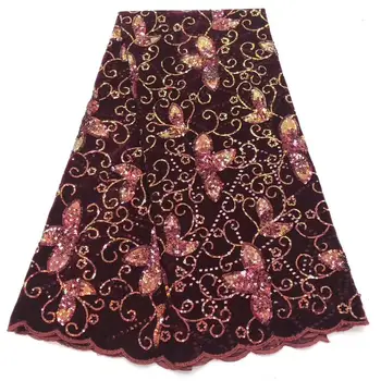 

2019 New Design Gold Velvet With Sequins African French Velvet Lace Fabric High Quality Nigerian Velvet Lace Fabric For Garment