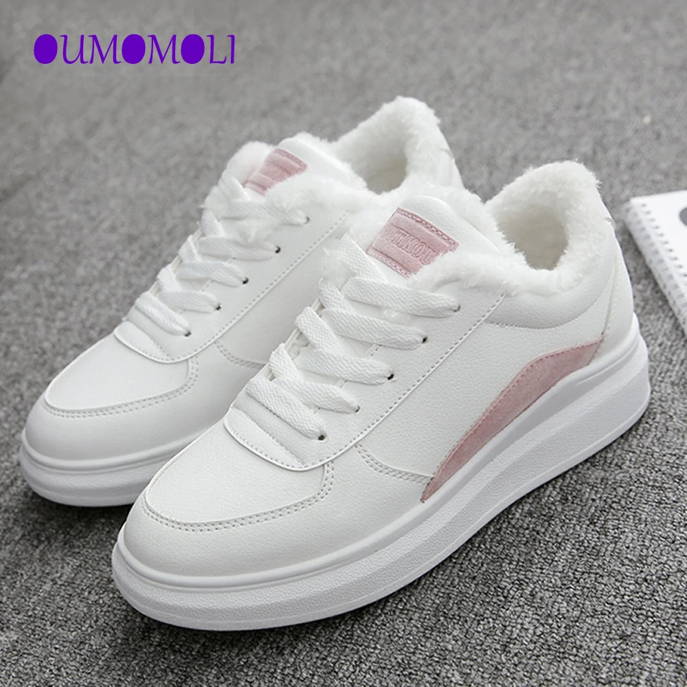 

Women Boots Snow Warm Winter Sneakers PU Botas Feminina Lace Up Ankle Boots Fur Botines Mujer Ladies white Plush zapatos g804