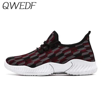 

QWEDF 2019 Light Weight Men Casual Shoes Mesh Breathable Weaving Male Flats Shoes White Black Solid Outdoor Walking F3-42