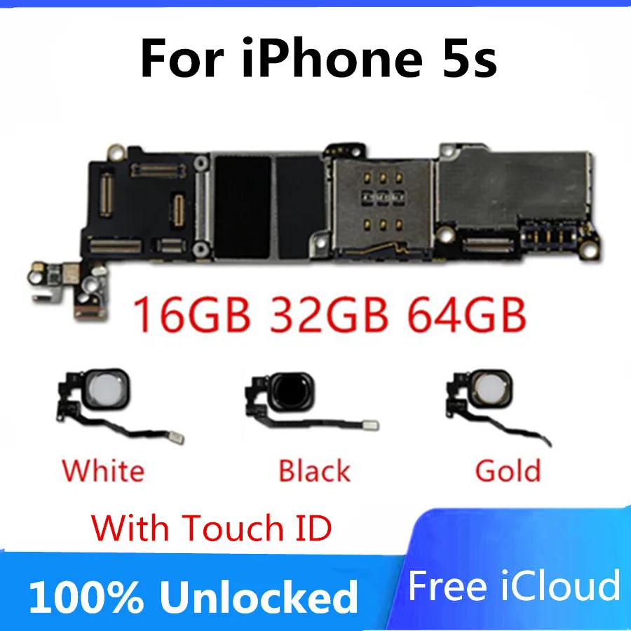 Разблокированная материнская плата для iphone 5s с/без Touch ID Бесплатный iCloud 16 ГБ 32 64 с