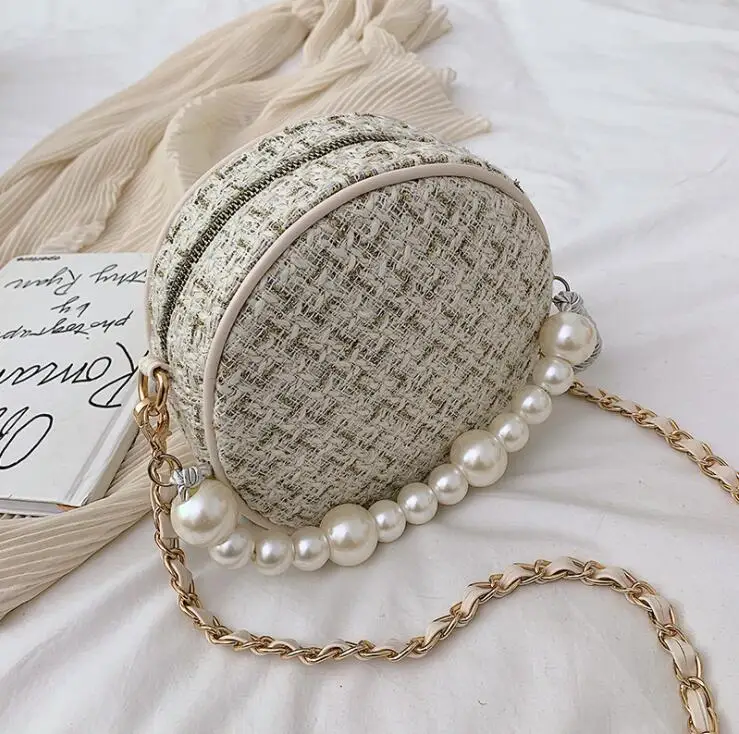 

Lady Sweet Knitting Wool Pearl Circular Handbag Totes Feminina Bags for 2019 Flap Women Crossbody Bag Female Shoulder Bag #1788