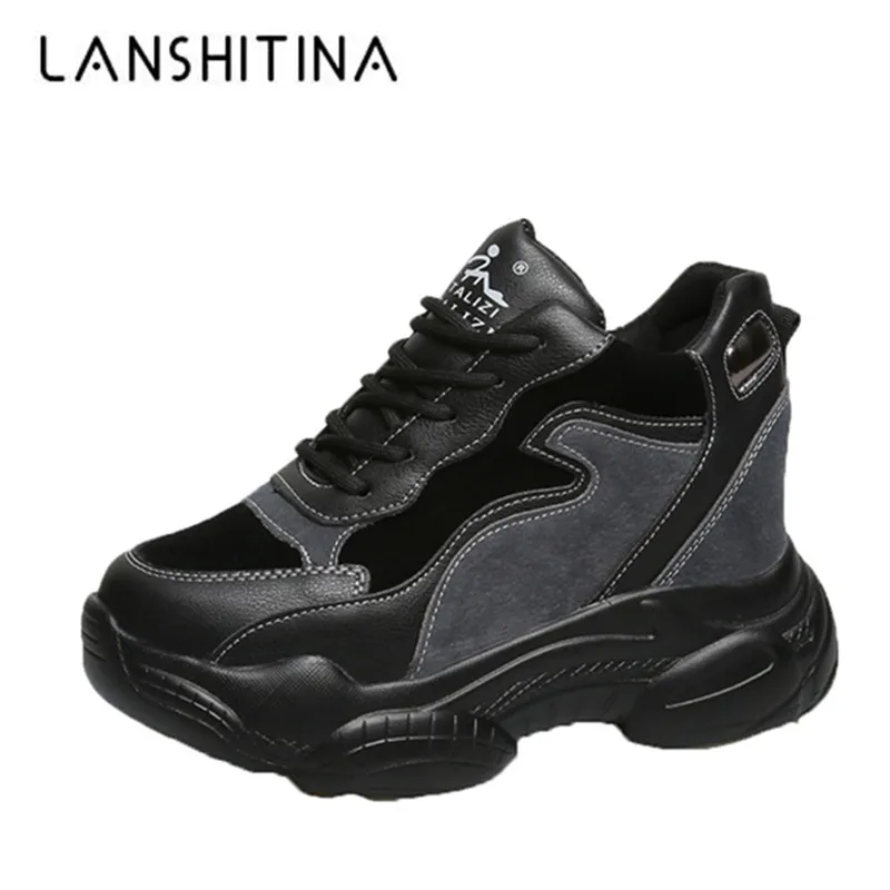 

Women Walking Shoes 2019 Hot Sale Autumn Breathable Platform Sneakers 10CM Wedge Heels Casual Shoes Comfortable Leather Sneakers
