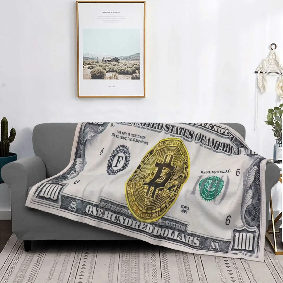 Bitcoin Cryptocurrency Blanket Fleece Print Blockchain Portable Ultrasoft Throw Blankets For