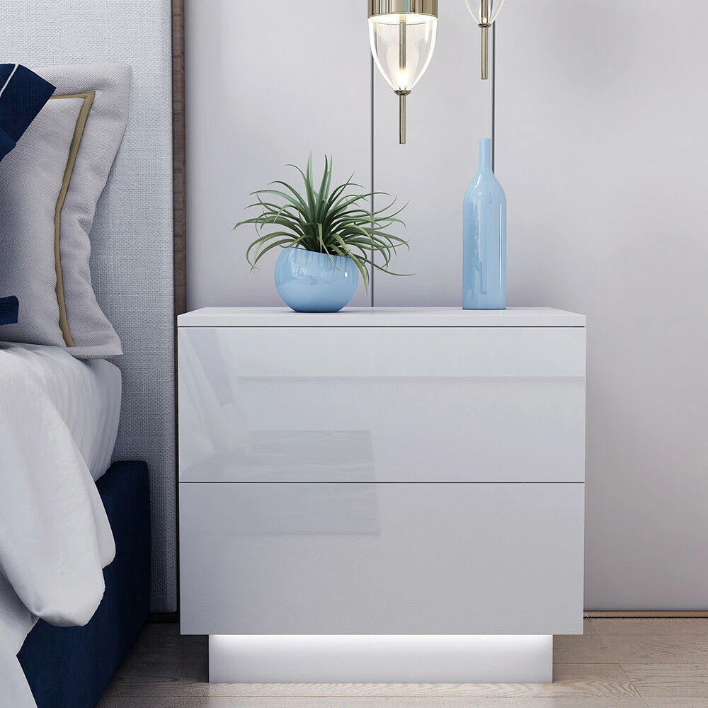 Modern Simplicity Led Nightstand Bedside Table Magazine Storage Organizer Bedroom