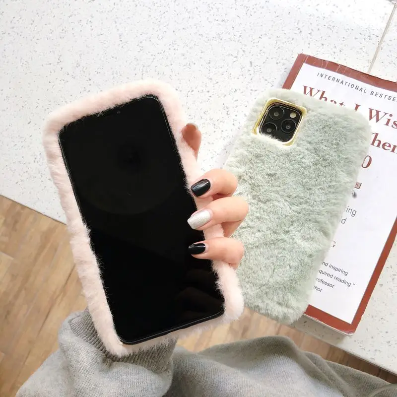 

XiaoMi RedMi 9A Case fashion lovely hairy Rabbit fur Keep warm Phone Case For RedMi 9A Silicone shockproof protection Back Cover