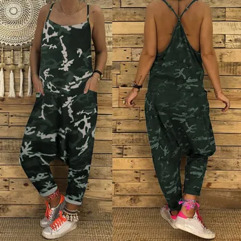 

Women's Jumpsuits Summer Print Camouflage Loose Rompers V-neck Herem Pants Sport Slacks сиамские брюки Женский комбинезон