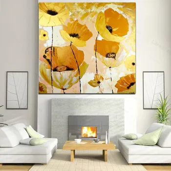 

Modern Yellow Romantic Flower Canvas Art Fashion Wall Picture for Living Room Entrance Painting Abstract Prints and Posters