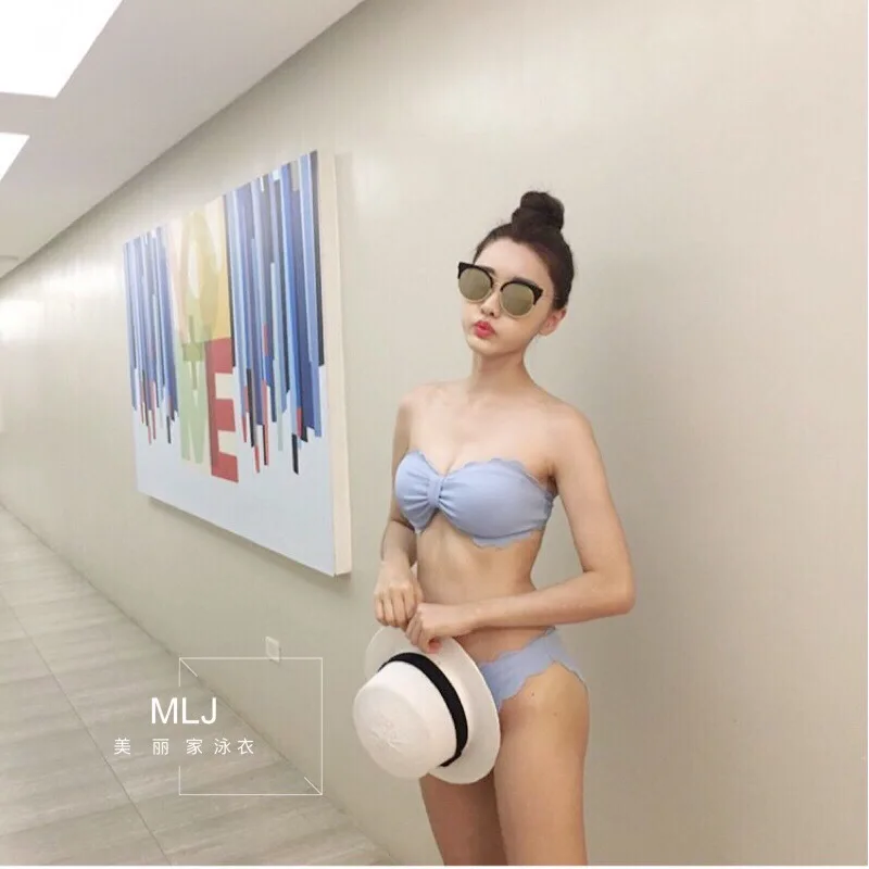 

Online Celebrity Style Pineapple Pattern Fabric Bikini Tube Top Playful Cute Underwire-Sky Blue Bathing Suit Women's bikin