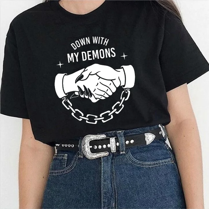 

kuakuayu HJN Down with My Demons Letter Print Tshirt Demon Shirt Demons Shirt Funny Shirt Unisex Shirt Nice Shirt Graphic Tee