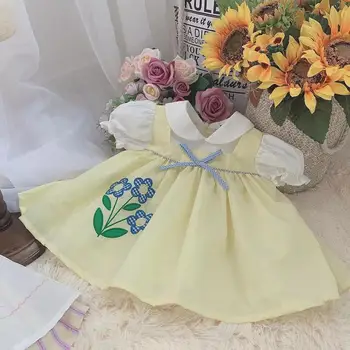 

Baby Girl Spring Summer Yellow Vintage Embroidery Princess Dress for Girl Birthday Easter Casual Cotton Dress