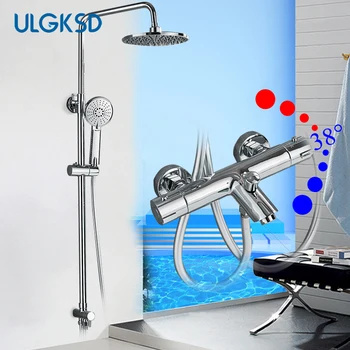 

Thermostatic Bathroom Shower Faucet Bath Faucet Mixer Tap With Handheld Shower Wall Mounted Slide Bar Bathtub Shower Kit