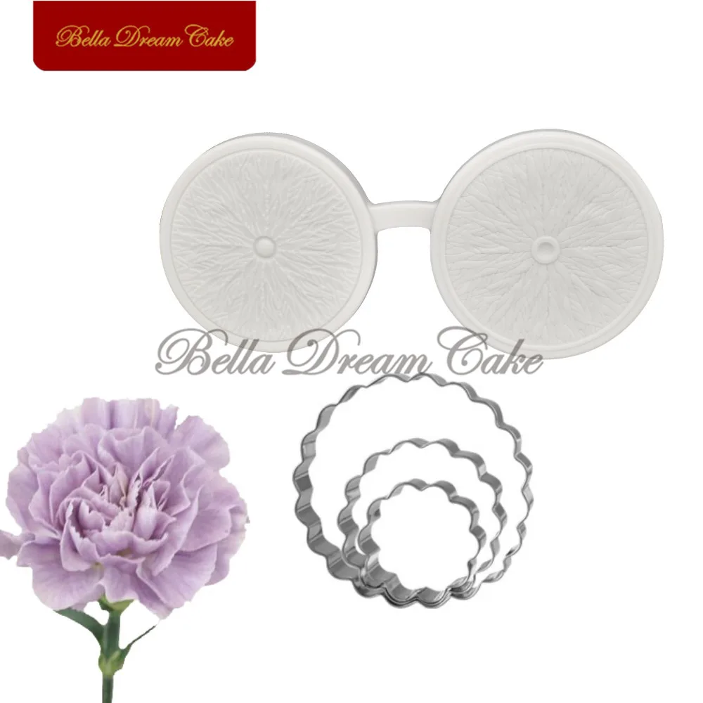 4pcs/set Carnation Petal Veiner Silicone Molds Stainless Steel Cutter Mould Fondant Cake