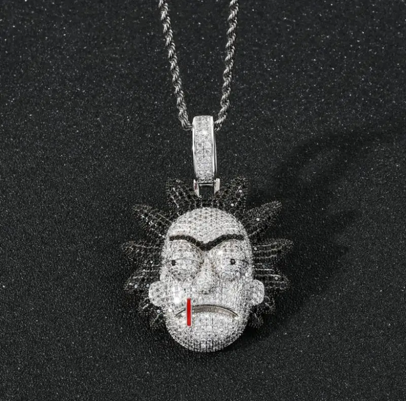 

Street Hip-Hop Trend Style Shiny Cartoon Pop Character Rick Head Pendant Necklace Rock Punk Party Gift