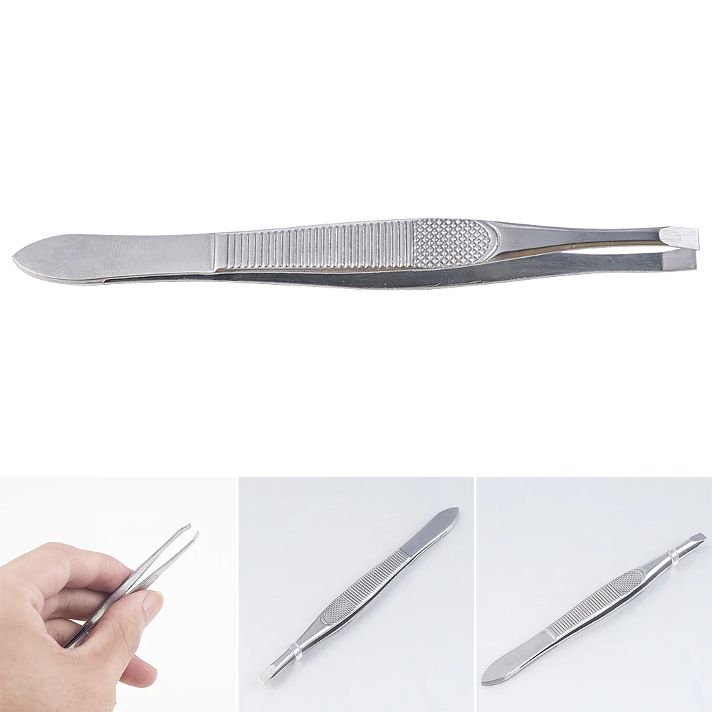 1PCS Eyebrow Hair Tweezers Professional Eyebrow Hair Removal Tweezer Flat Tip Tool Stainless Steel Convenient Small No Rust 4