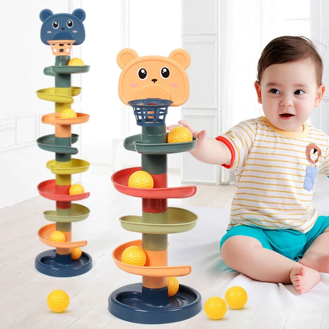 Baby Toy Rotating Rolling Ball Gliding Tower Toddler Toy Rotating Early Educations Track Ball Stacking Toy Gift Box For Children 1