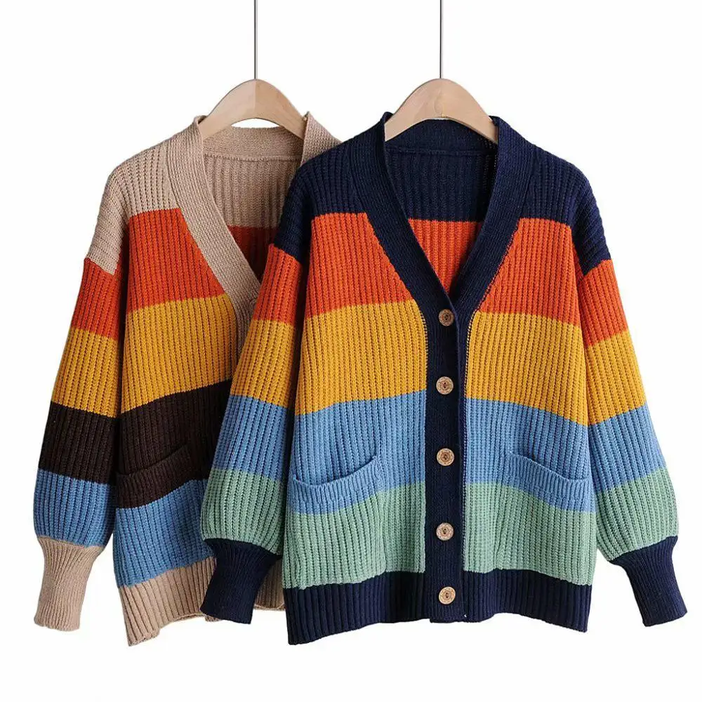 Knitted Sweater Cardigan Women Coat Autumn Winter Casual Long Sleeve Color Matching Button 2019 Mujer A1 |