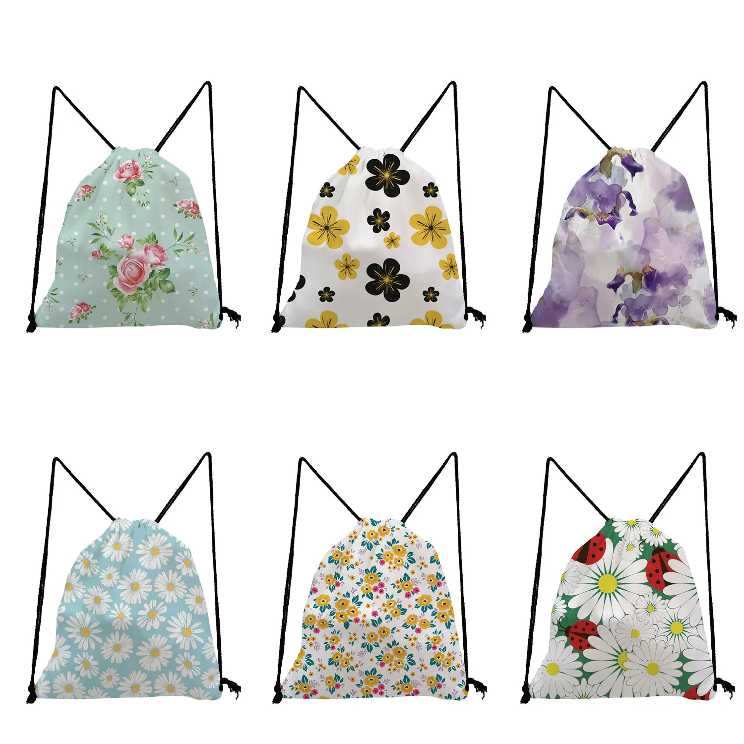 

Refreshing Daisy Print Backpack For Outdoors Custom Pattern Drawstring Bags Teenage Girls Bookbag Storage Packs Casual Practical