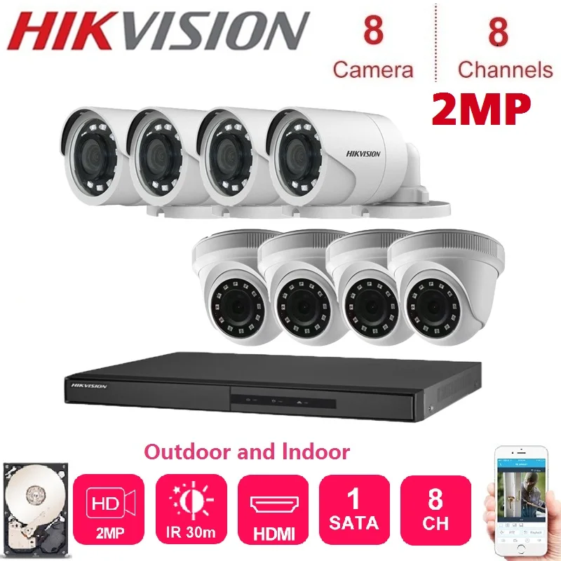 

Network 2MP HIKVISION 8-Channel DVR Hybrid Video Recorder with 2MP Night Vision Dome and Bullet outdoor Security Camera KITS