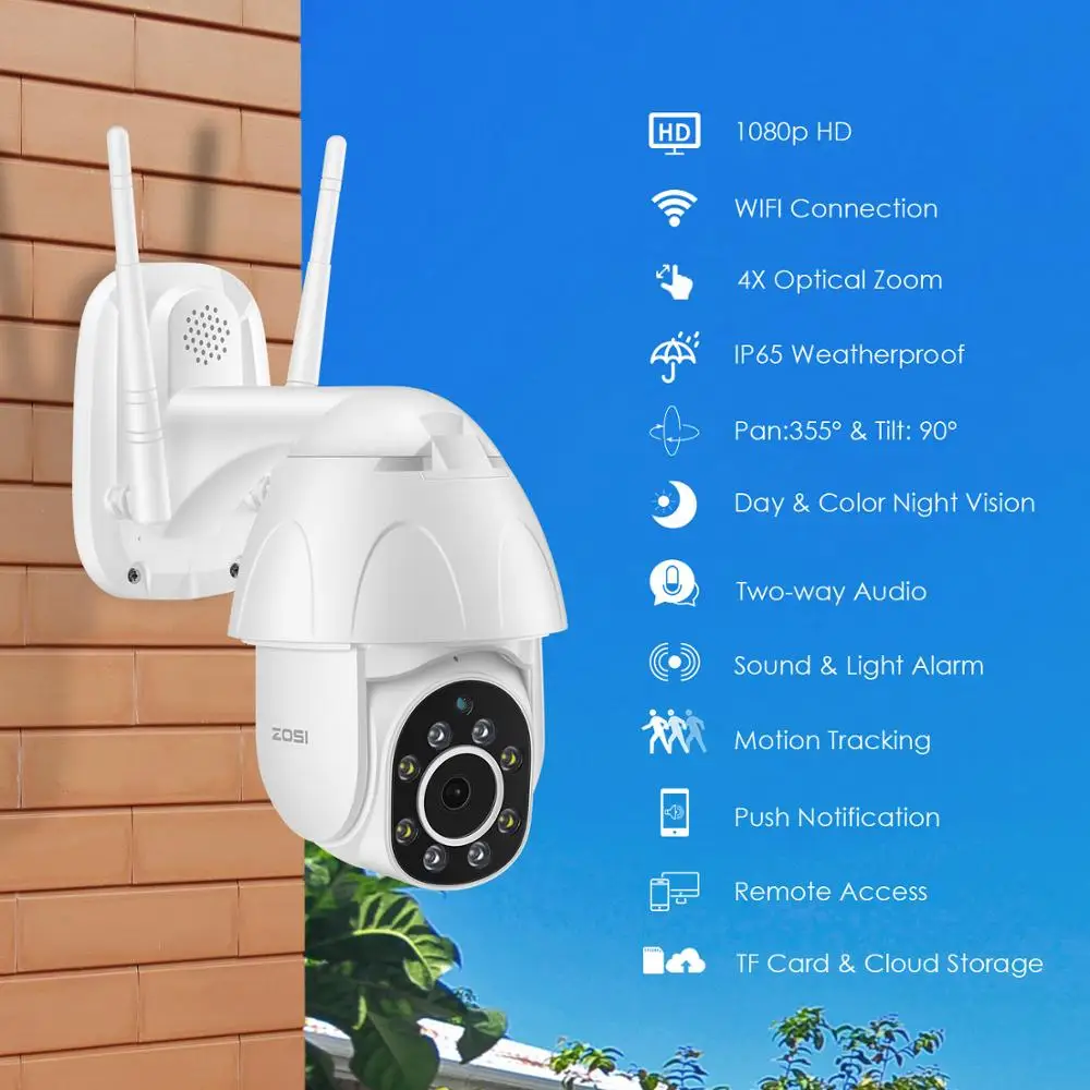 ZOSI 1080P HD PTZ Wifi ip камера наблюдения с Камера Беспроводной наружного
