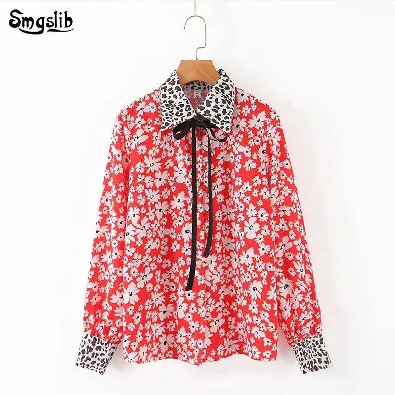 

2019 shirt womens tops and blouses fashion blogger autumn blouse women patchwork floral print bow blusas mujer de moda