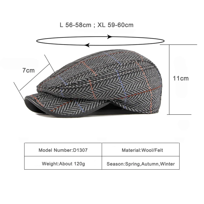 NEW Design Golf Driving Flat Cap Retro British Style Herringbone Peaked Beret Hat Men Fall Winter Newsboy Hat For Middle-aged male beret