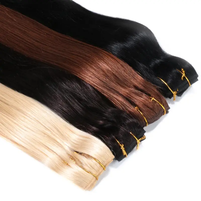 Full Head Brazilian Machine Made Remy Hair#60 Blonde 12”-24”Natural Straight Clip In Human Hair Extensions