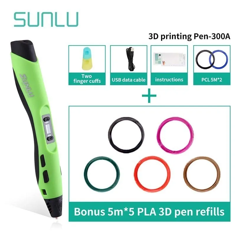 SL-300A-5.5-Green Ручка с 3D-принтом SL-300A низкотемпературная детская 3D Ручка для рисования поддержка PLA/ABS/нить из ПКЛ лучший подарок для детей и взрослых - Цвет: SL-300A-5.5-Green