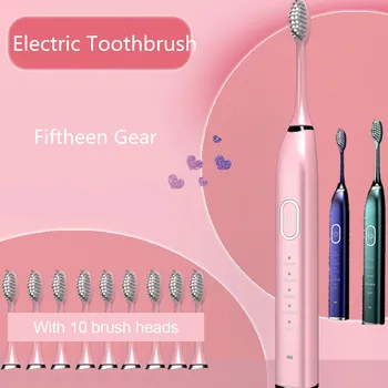 

Automatic Electric Toothbrush 10 Brush Head Sonic wave Rechargeable Ultrasonic Teeth Brush Adult Replacement Heads Set 15 Modes