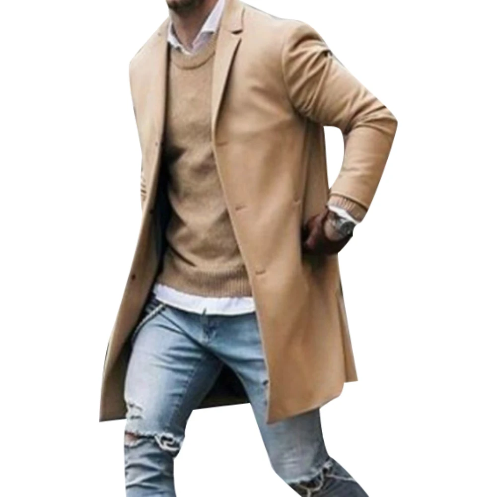 Модный мужской Тренч, зимний однотонный Тренч, верхняя одежда, пальто с длинным рукавом, куртка, Тренч, мужская одежда