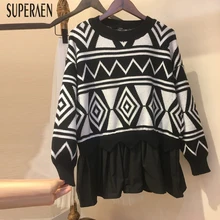 SuperAen, модные пуловеры, свитера для женщин, осень, корейский стиль, дикие женские свитера, круглый воротник, повседневные женские топы