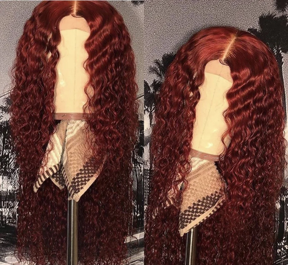 Бордовый цвет Remy бразильские человеческие волосы кудрявые парик фронта шнурка парики LIN MAN