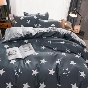 

4PCS Fashion Bedding Set Polyester Simple Cute A/B Double-sided Pattern No Fade Skin-friendly Bed Sheet Quilt Cover Pillowcase