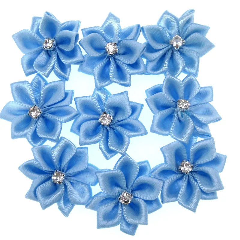 수제 새틴 리본 꽃, 흰색 라인석 아플리케 꽃, 공예 바느질 웨딩 스크랩북 장식, 2.8cm, 1 인치, 20 개