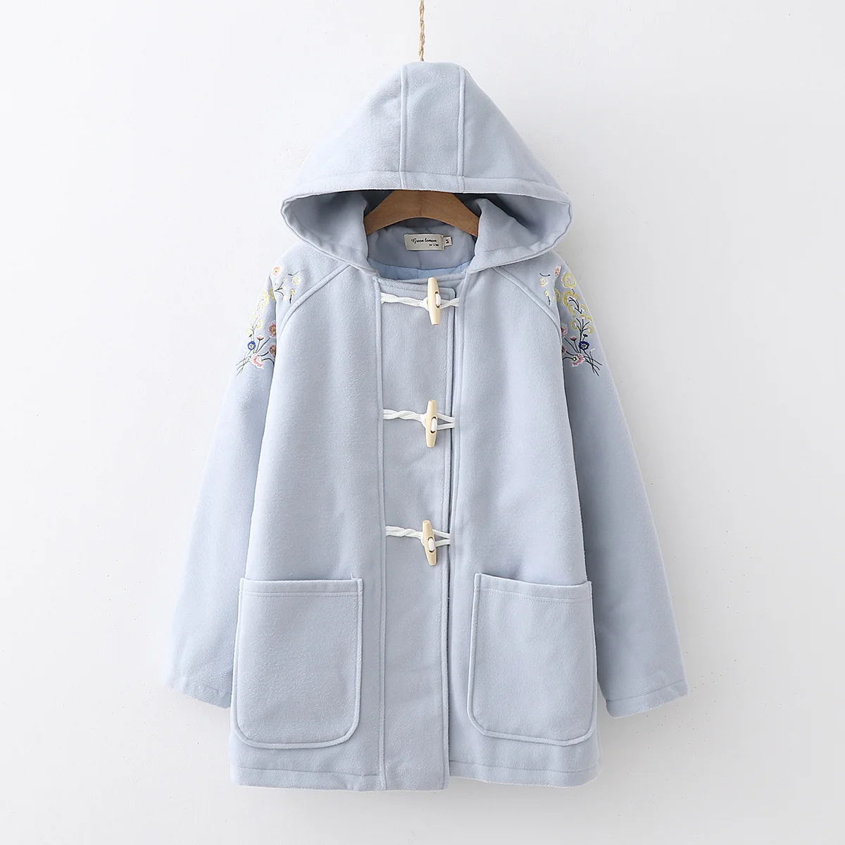 

Autumn And Winter New Style College Style Embroidered Toggle Woolen Coat Women's Hooded Collar Students on Clothes Coat S25189