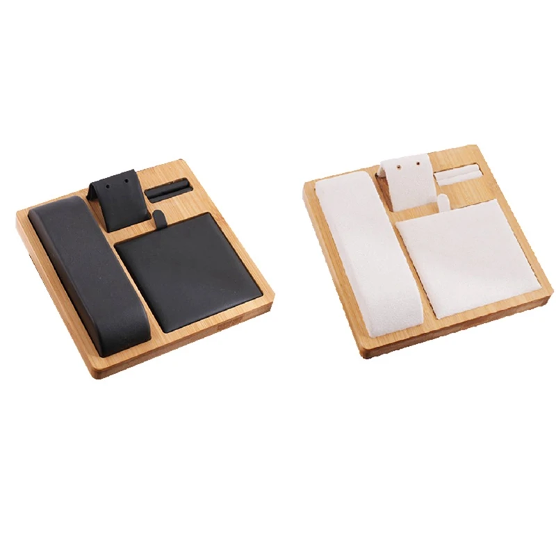 2PCS Bamboo And Wood Creative Jewelry Display Set Stand Window Counter Decoration Black & White | Дом и сад
