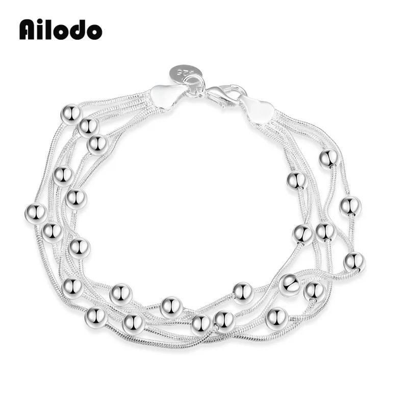 

Ailodo Fashion Rope Chain Beads Bracelets For Women Luxury Silver Plated Five Lines Bracelets Trendy Jewelry Girls Gift LD232