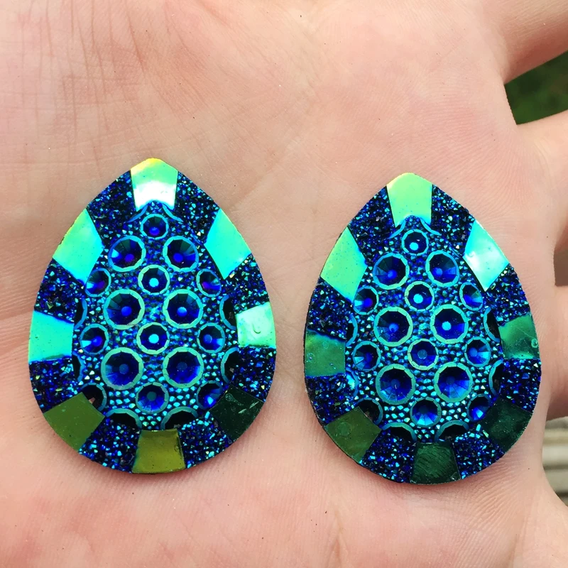 

DIY 6pcs AB Color Stick On rhinestone buttons Shiny Drop Resin rhinestone Crystals Stones Strass 30*40mm -Y781