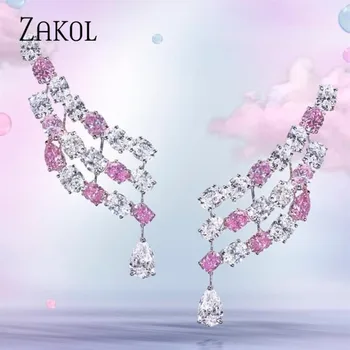 

ZAKOL Fashion Exquisite Clear Leaf Cubic Zirconia Wings Drop Earrings for Women Girl Party Wedding Gift Jewelry FSEP637