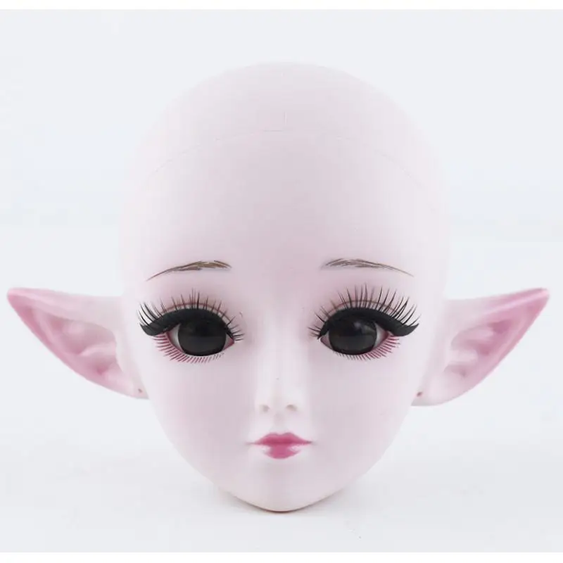 2pcs 1/3 Ball Jointed Girl Dolls Head with Elf Ear and Makeup for 60cm BJD Dolls Accessories
