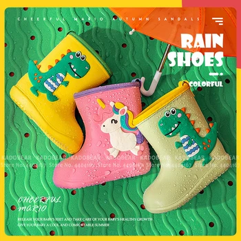

3 Colors Baby Girl Unicorn Cartoon Toddler Rain Boots Kids Boy Dinosaur Cute Water Shoes Children Rainproof Windproof Ankle Boot