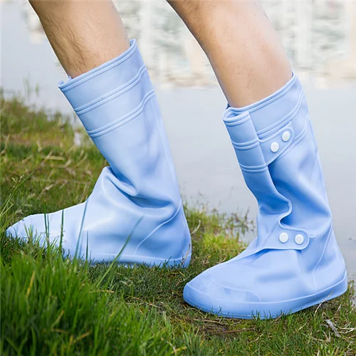 Литьевые водонепроницаемые Модные унисекс непромокаемые бахилы, Нескользящие прочные защитные ботинки, непромокаемые сапоги для дома и улицы, дождливые дни - Цвет: Синий