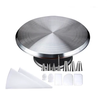 

12 in Alloy Cake Decorative Turntable 15pcs Set 304 Stainless Steel Decorating Nozzle Set Rotating Cake Turntable kitchen tools