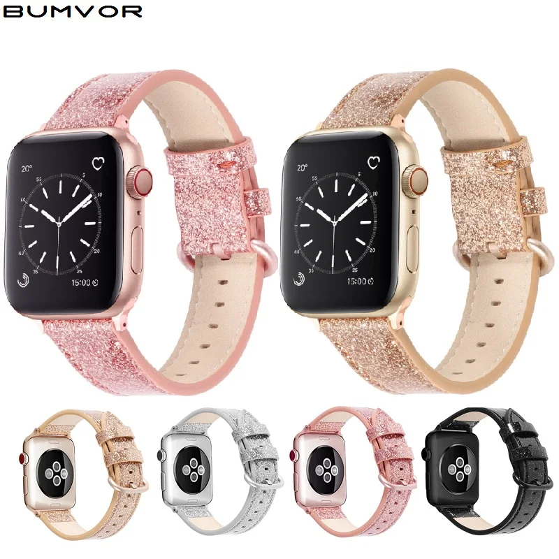 Тонкий кожаный ремешок для Apple Watch 40 мм 44 iwatch 38 42 серии 5 4 3 2 1 розовое золото