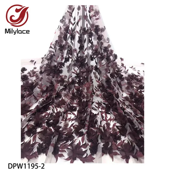 African 3D Flower Applique Lace Fabric Wedding Material 5 Yards Nigerian French Delicate Embroidered Tulle Mesh Lace DPW1195 - Цвет: DPW1195-2